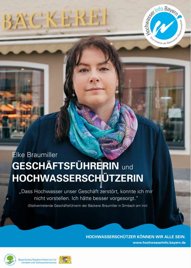 Hochwasserinfo Plakat mit Elke Braumiller