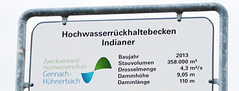 Schild Hochwasserrückhaltebecken Indianer